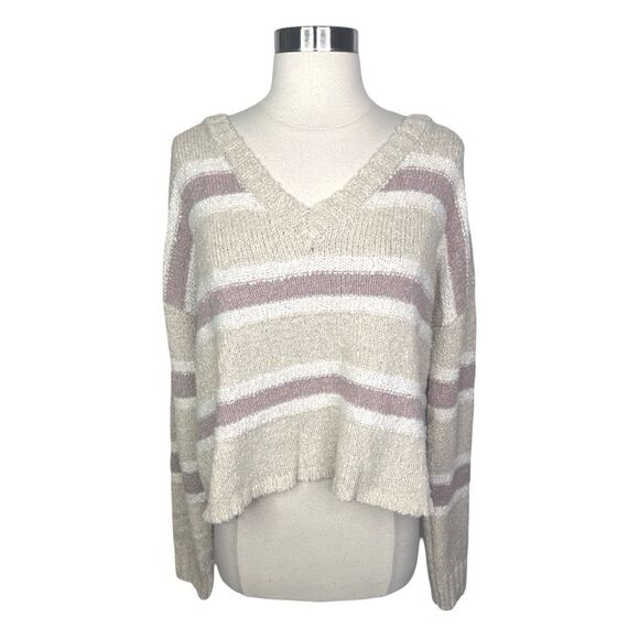 Pinque Design Studios Oversized Striped V-Neck Sweater - Size Large - Picture 2 of 7